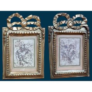 De La Rue Félix (1720-1777) "angelots" Pair Of Drawings/pen And Gray Wash, Frame Early 19th Century