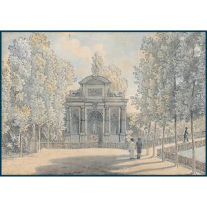 VAUZELLE Jean Lubin (1776-1837) "Fontaine Médicis, Jardin du Luxembourg" Dessin/Plume,aquarelle