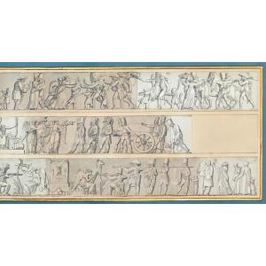 ECOLE FRANCAISE VERS 1800 "Sujets mythologiques et scènes du 1er Empire" Dessin, Plume et Lavis