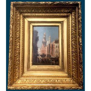 Crapelet Louis-amable (1822-1867) "oriental Landscape" Oil On Panel, Signed, Its 19th Century Frame