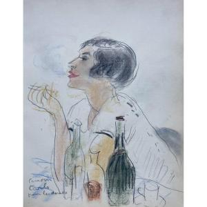 Camoin Charles (1879-1965) "woman With A Cigarette" Pastel, Signed