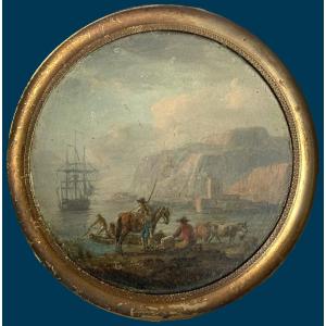 LACROIX DE MARSEILLE Charles François (1700-1782) Attribué à "Marine" Huile/panneau, Cadre 18e