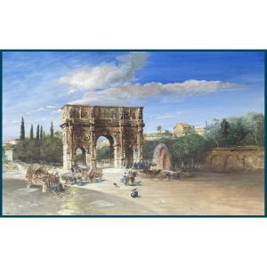 WEBLUS Martin (1855-1899) ""L'arc de Constantin à Rome" Dessin/Aquarelle, gouache,Signé et daté