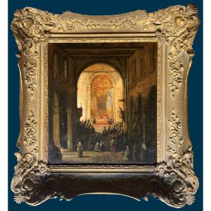 Granet François-marius (1775-1849) "interior Of A Church" Oil/canvas, Signed, Frame Early 19th Century