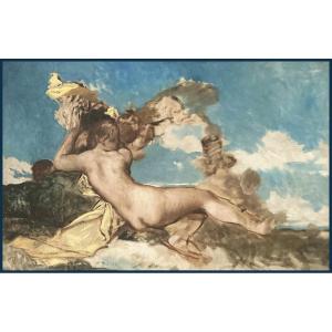 Galland Pierre-victor (1822-1892) "female Nude" Oil/paper, Signed/artist's Stamp, Frame 