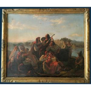 Italian School 19th Century "the Musicians" Oil On Canvas, 19th Century Frame