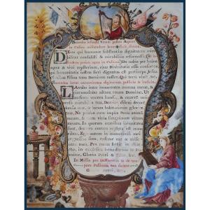 French School Early 18th Century "illuminated Page" Illumination/gouache On Vellum