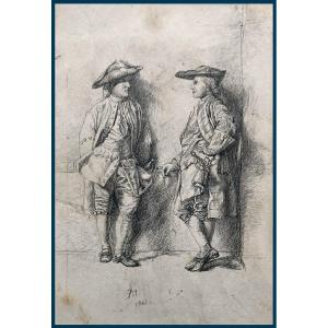 Meissonier Ernest (1815-1891) "musketeers" Pen Drawing, Monogrammed And Dated