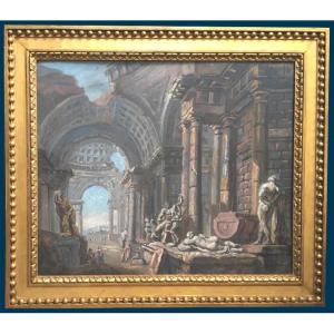 SERVANDONI Giovanni Nicolas (1695-1766) Attr. à, "Architecture de fantaisie" Gouache, Cadre 19e