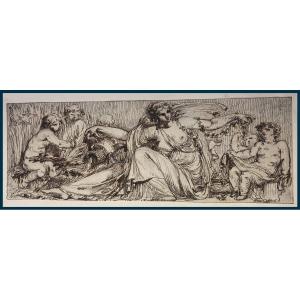 French School Late 18th Century "venus And The Cupids" Pen Drawing