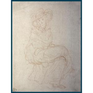 REYNOLDS Joshua Attribué à (1723-1792)"Femme assise"Dessin/Crayon sanguine, Provenance/Reynolds