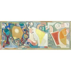 FIRPO Walter (1903-2002) "Grande Composition géométrique abstraite" Huile/Panneau, Signé & daté