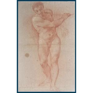 Italian School Early 18th Century "academy Of A Man" Red Chalk Drawing