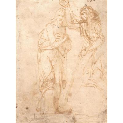 "baptism Of Christ" Drawing, Pen And Brow, Italian School, Venice, Late 16th Century