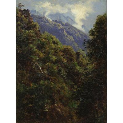 "mountain Landscape" Oil On Canvas, André Giroux