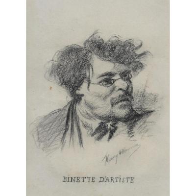 "Binette d'artiste" Dessin au crayon noir, Henry MONNIER