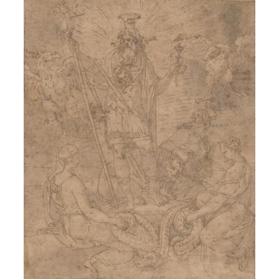 "Scène mythologique" Dessin/plume, Ecole Italienne vers 1550