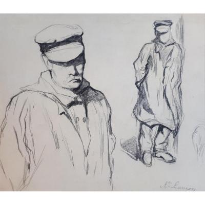 "Portrait d'homme" Auguste LANSON, Dessin au crayon