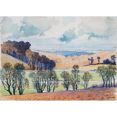 "landscape" Guilloux Charles, Watercolor, Signed