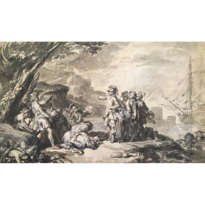 Loutherbourg Philippe-jacques De (1740-1812) "the Discovery Of America" Drawing / Pen, Wash