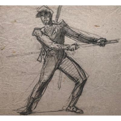 VERNET Horace (1789-1863) "Militaire" Dessin au crayon noir, Ancienne Collection Jean de VICHET