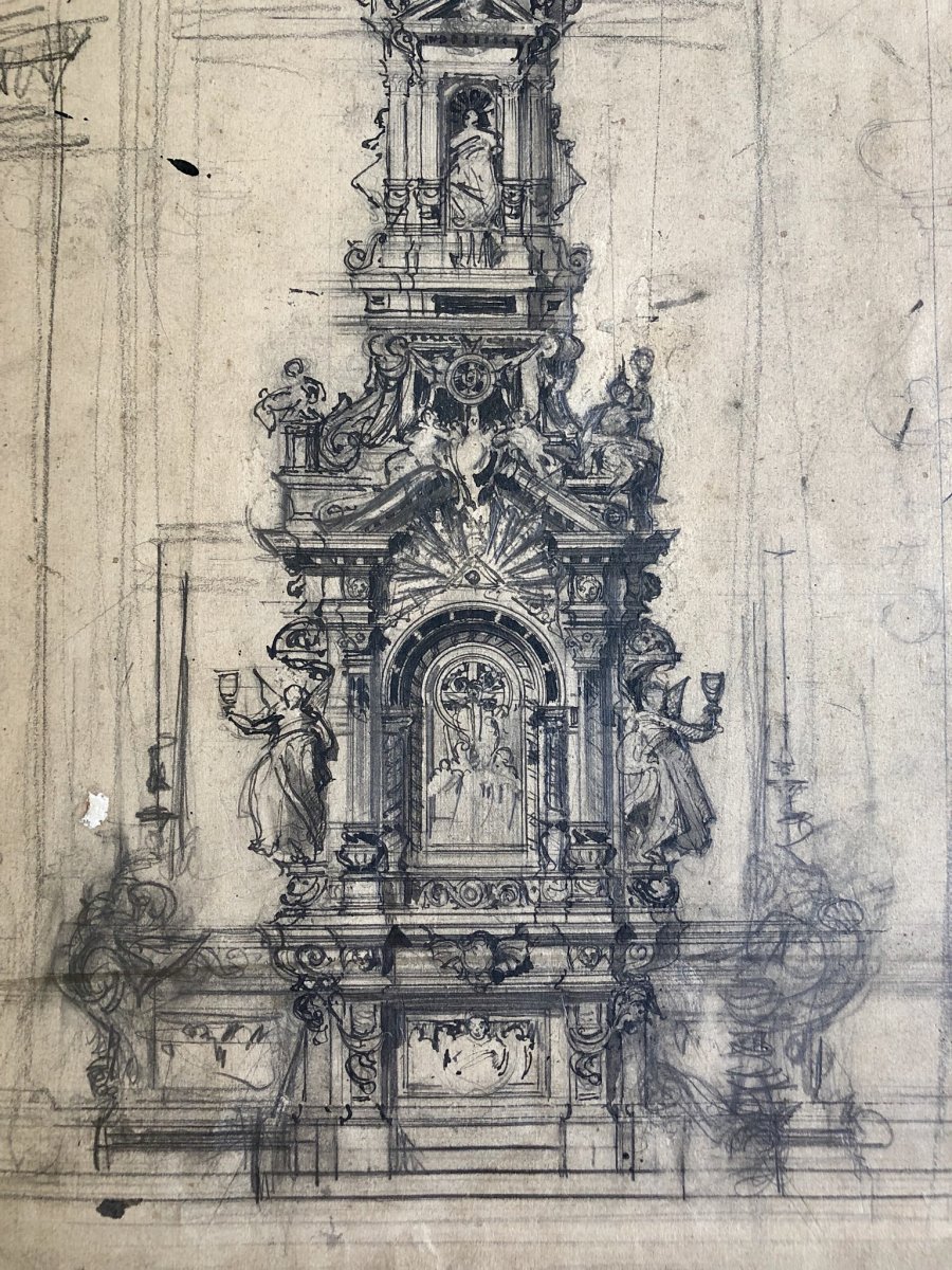 Proantic: Pair Of Inked Drawings - Altar Projects - Early Nineteenth C
