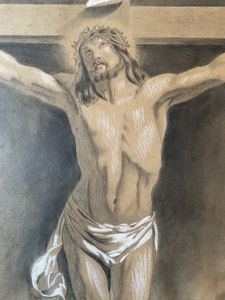 Drawing "crucifixion" Signed E. Boulay, 1885-photo-3