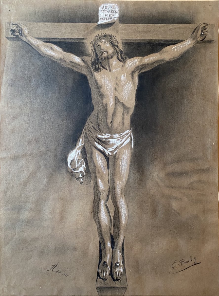 Drawing "crucifixion" Signed E. Boulay, 1885