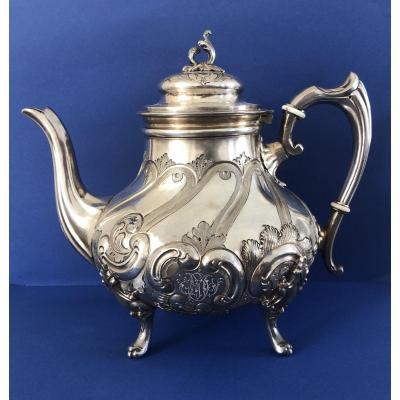 Coffee Pot In Silver Metal - Nineteenth Century - Victor Saglier