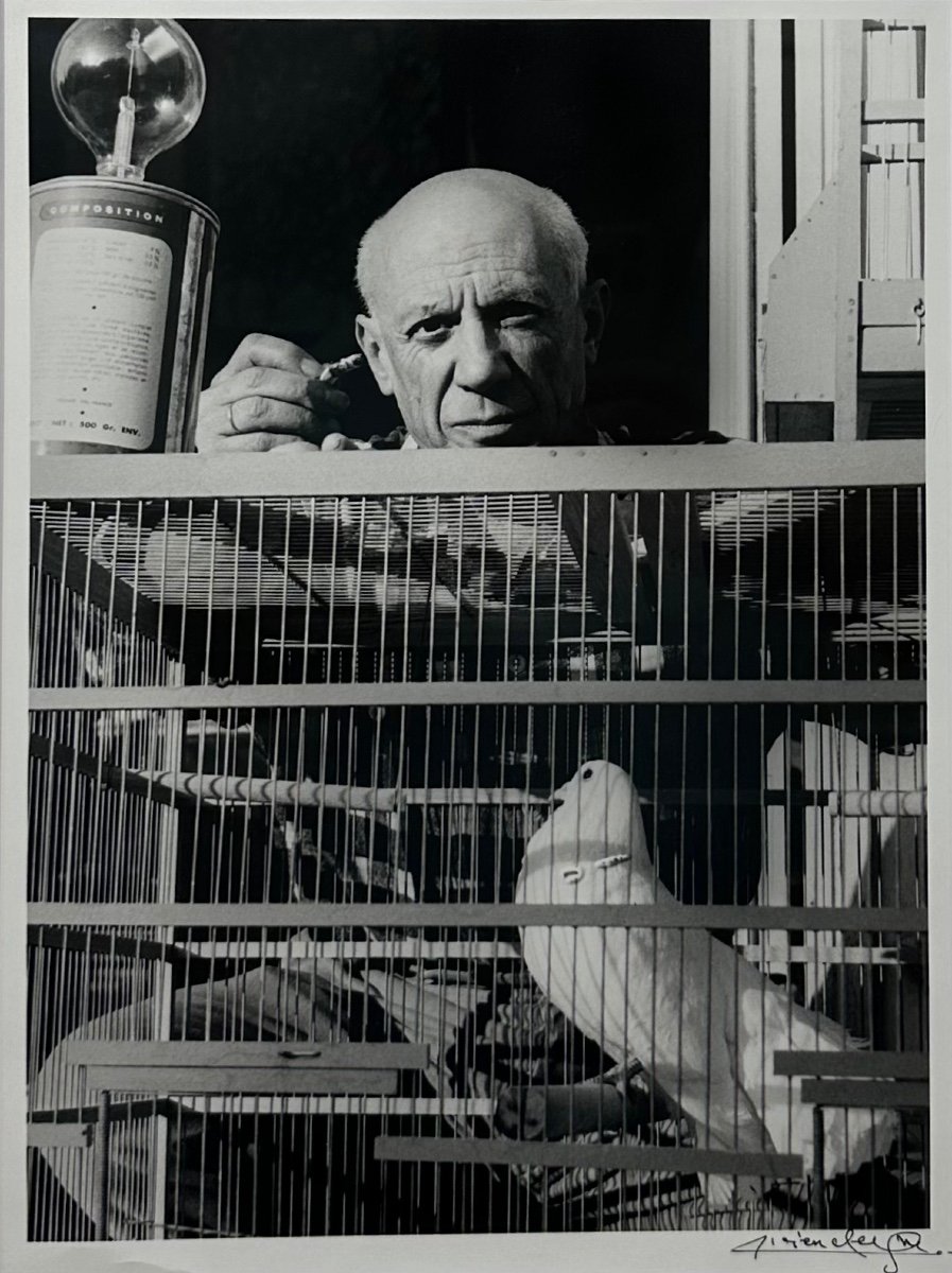 Lucien Clergue - Pablo Picasso At La Colombe - Cannes - 1955 - Analogue Photography 