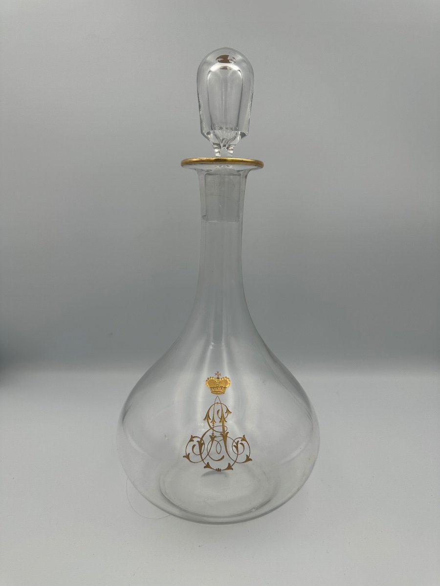 Paire De Carafes En Cristal - Couronne Impériale - Monogramme -photo-2