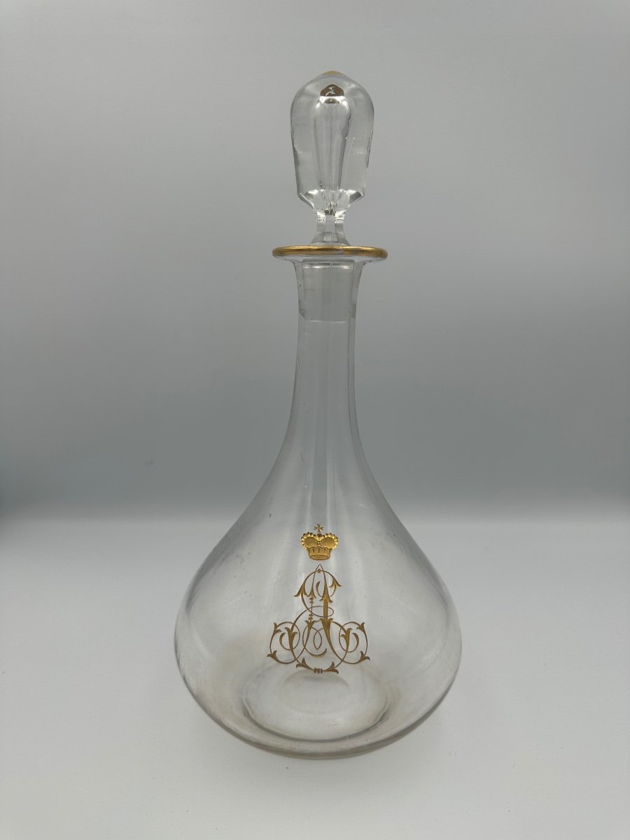 Paire De Carafes En Cristal - Couronne Impériale - Monogramme -photo-3