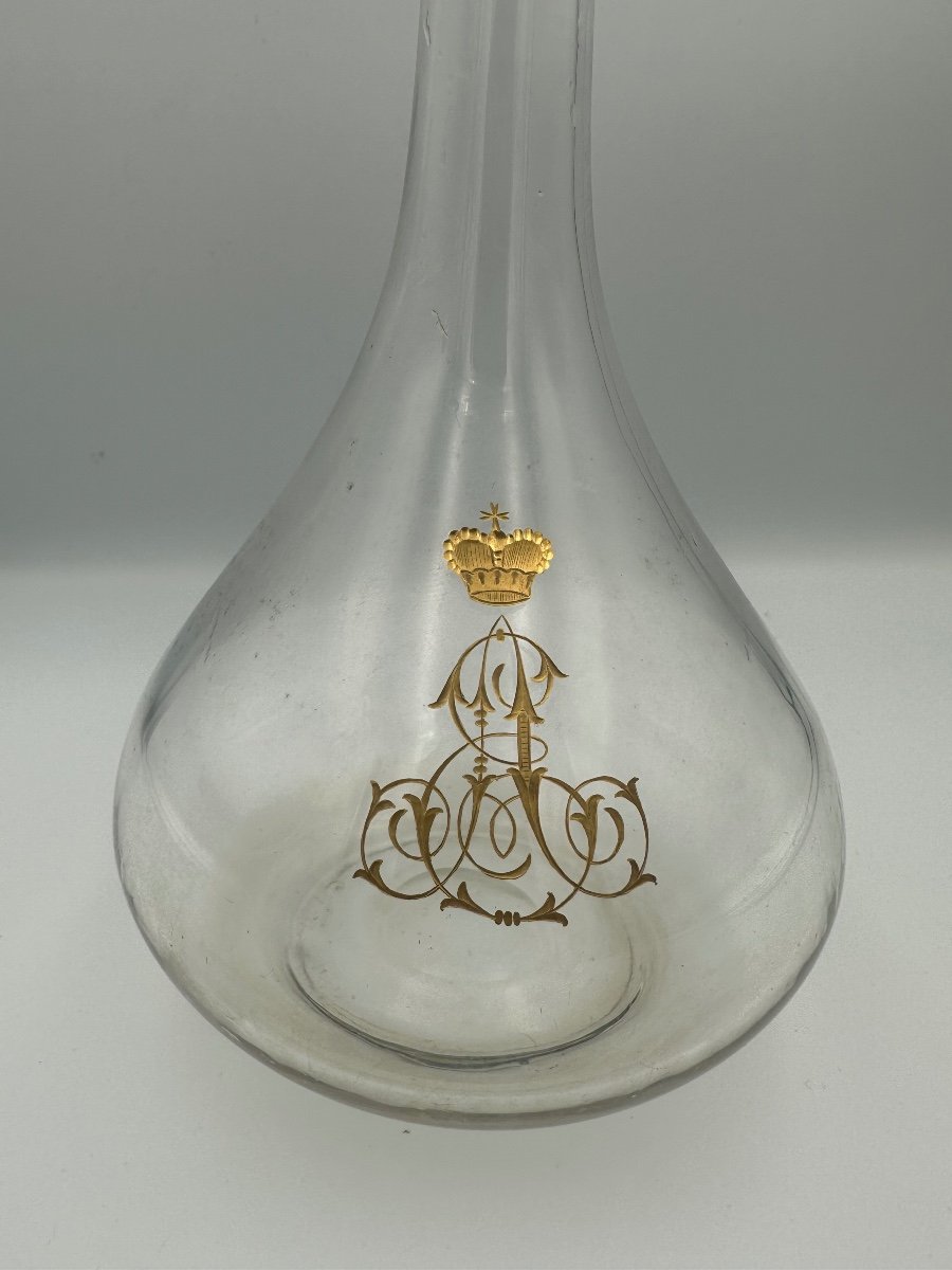 Exceptional Pair Of Crystal Decanters - Imperial Crown - Monogram -photo-4