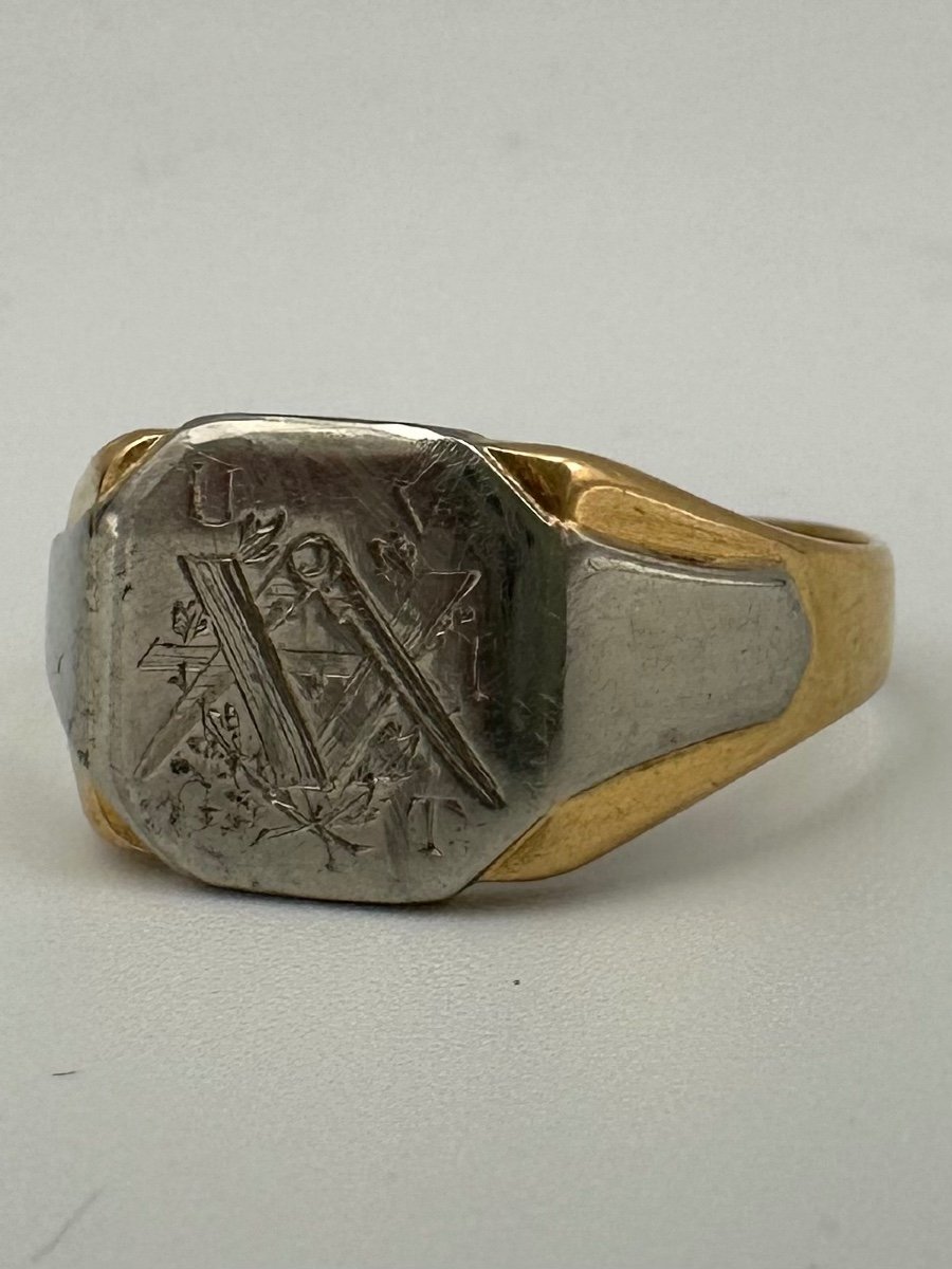 Masonic Signet Ring Uvgt - White / Yellow Gold-photo-2