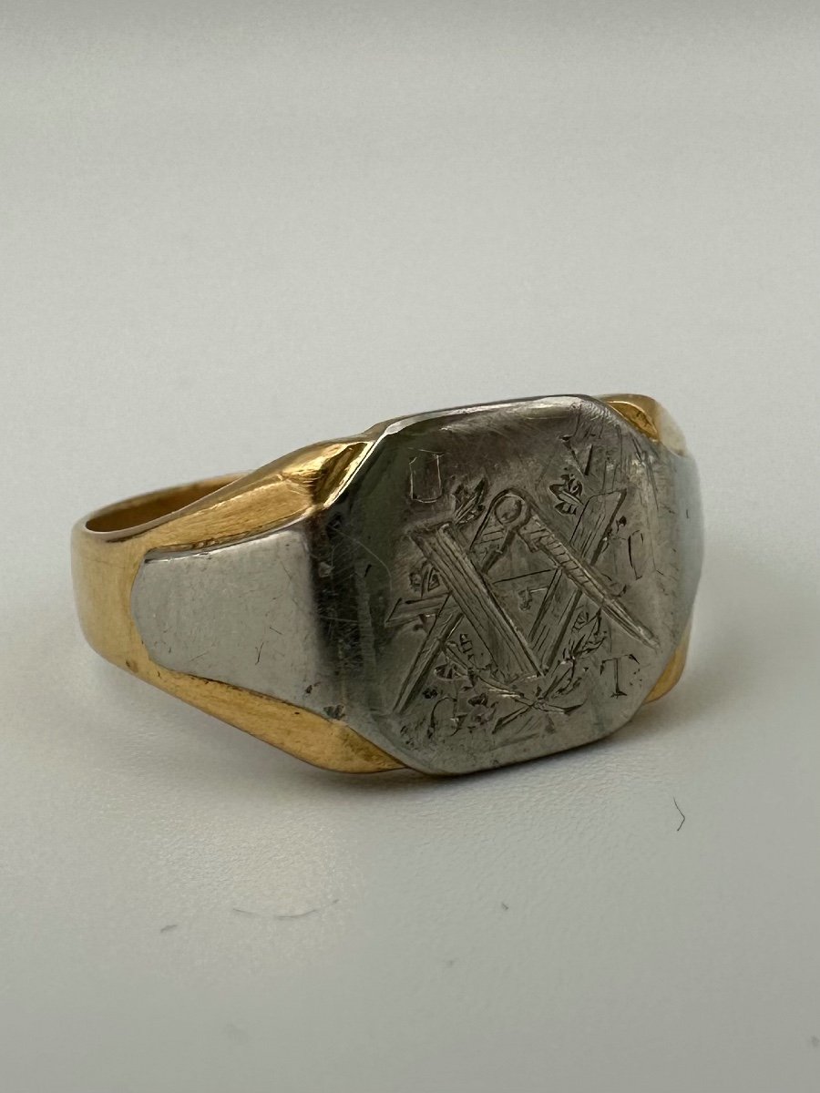 Masonic Signet Ring Uvgt - White / Yellow Gold-photo-3