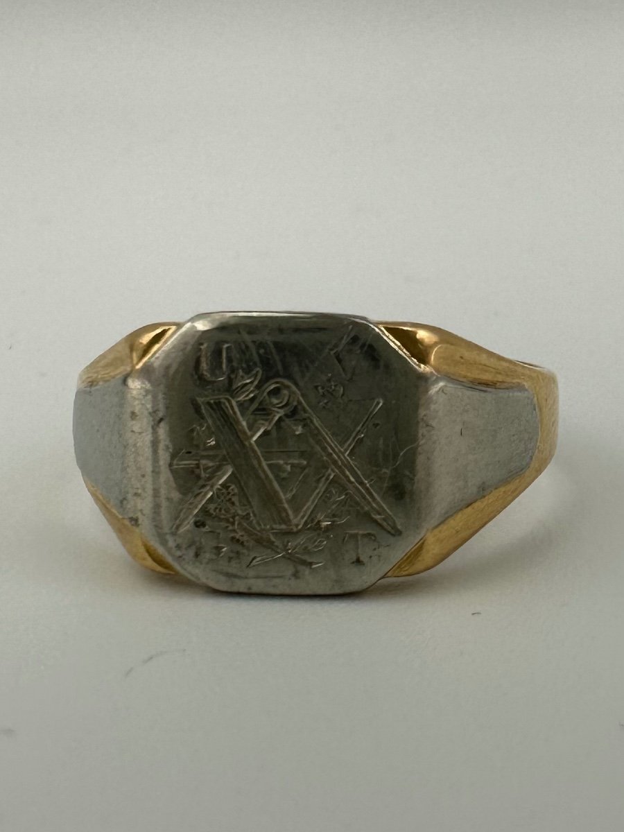 Masonic Signet Ring Uvgt - White / Yellow Gold-photo-2