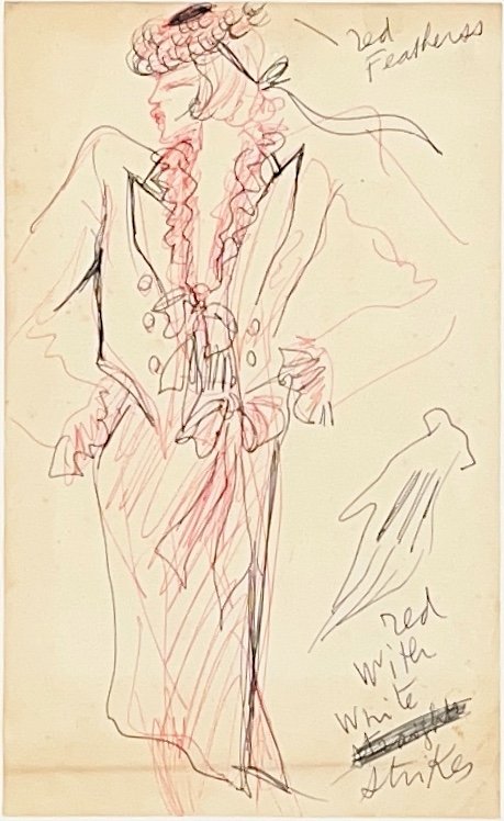 Karl Lagerfeld - Fashion Drawing - Two-color Sketch - 1980 -photo-2