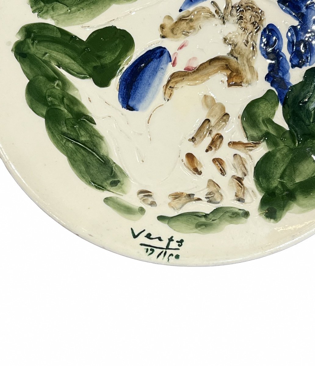 Marcel Vertès - Beauty & The Beast - Ceramic Plate, Enameled Decor -photo-2