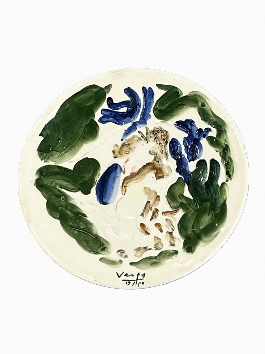 Marcel Vertès - Beauty & The Beast - Ceramic Plate, Enameled Decor 