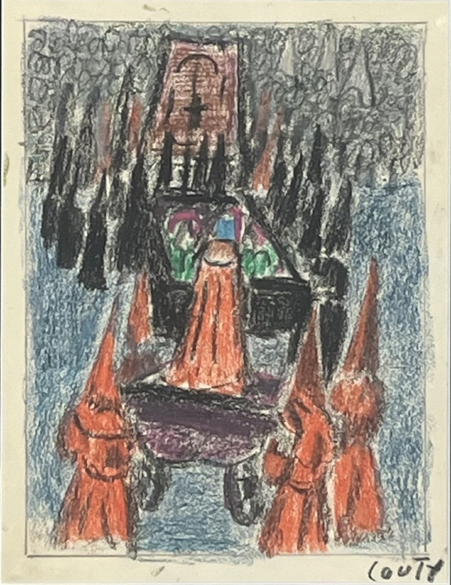 Jean Couty - Procession De La Sanch à Perpignan - Pastel Sur Papier -photo-2