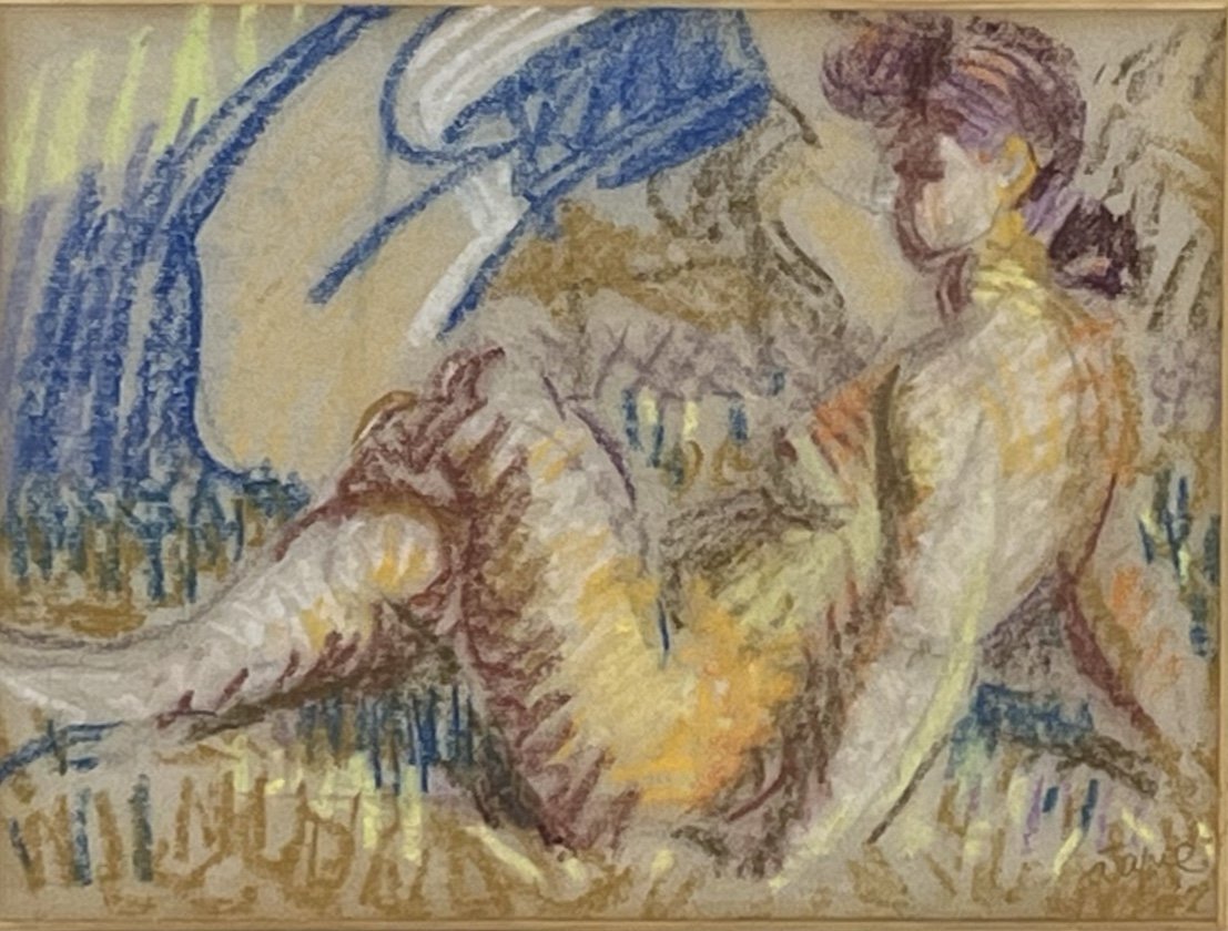 Louis Latapie - Femme Nue Allongée - Pastel Sur Papier -photo-2