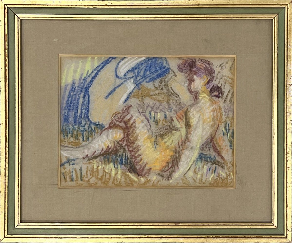 Louis Latapie - Femme Nue Allongée - Pastel Sur Papier 