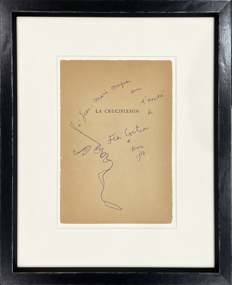 Jean Cocteau - Profile Of A Young Man In Blue, Nice - Autographed Drawing - 1956