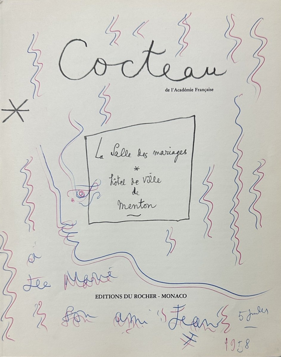 Jean Cocteau - Profil Double - Dessin Autographe - 1958-photo-2