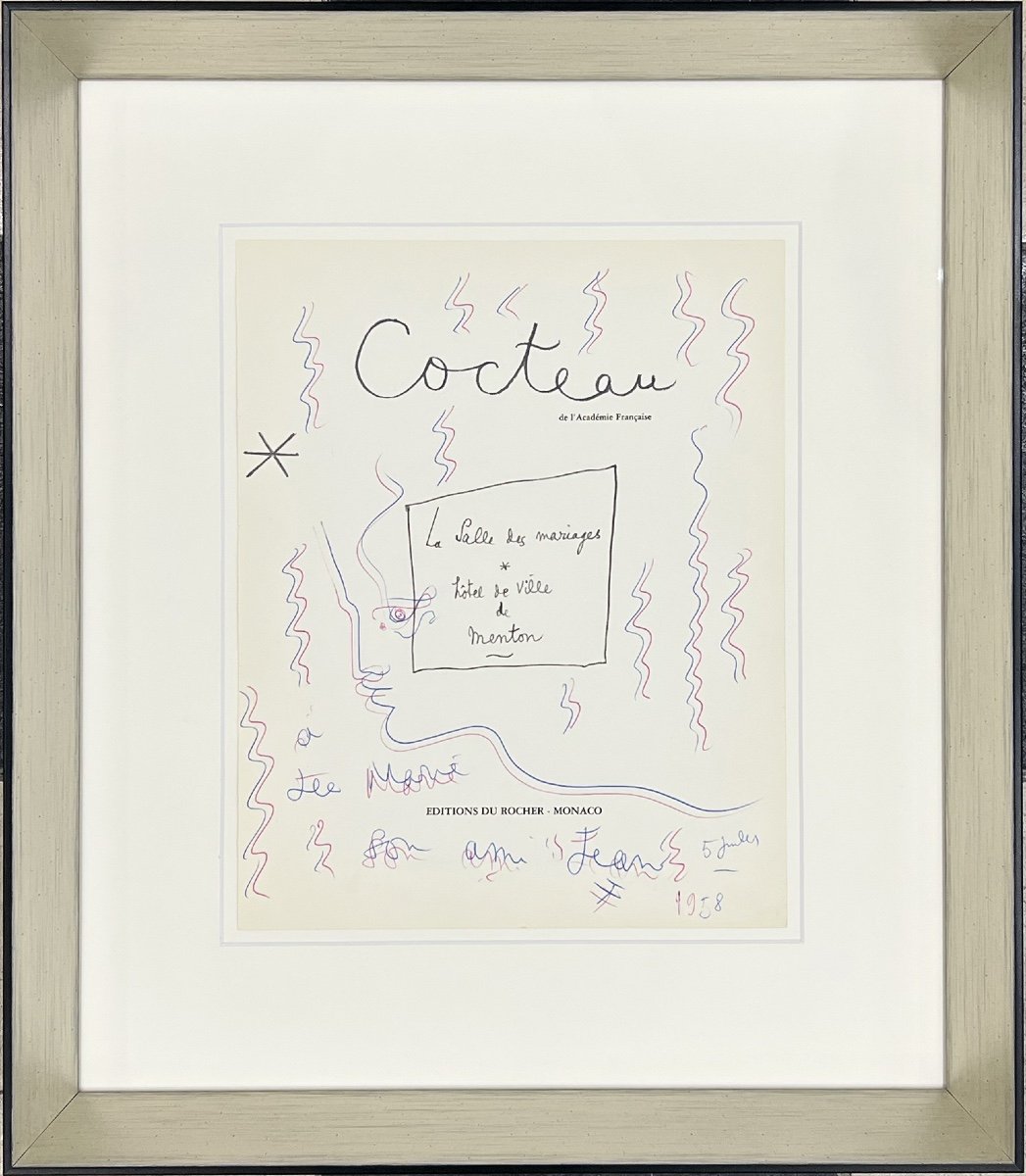 Jean Cocteau - Profil Double - Dessin Autographe - 1958