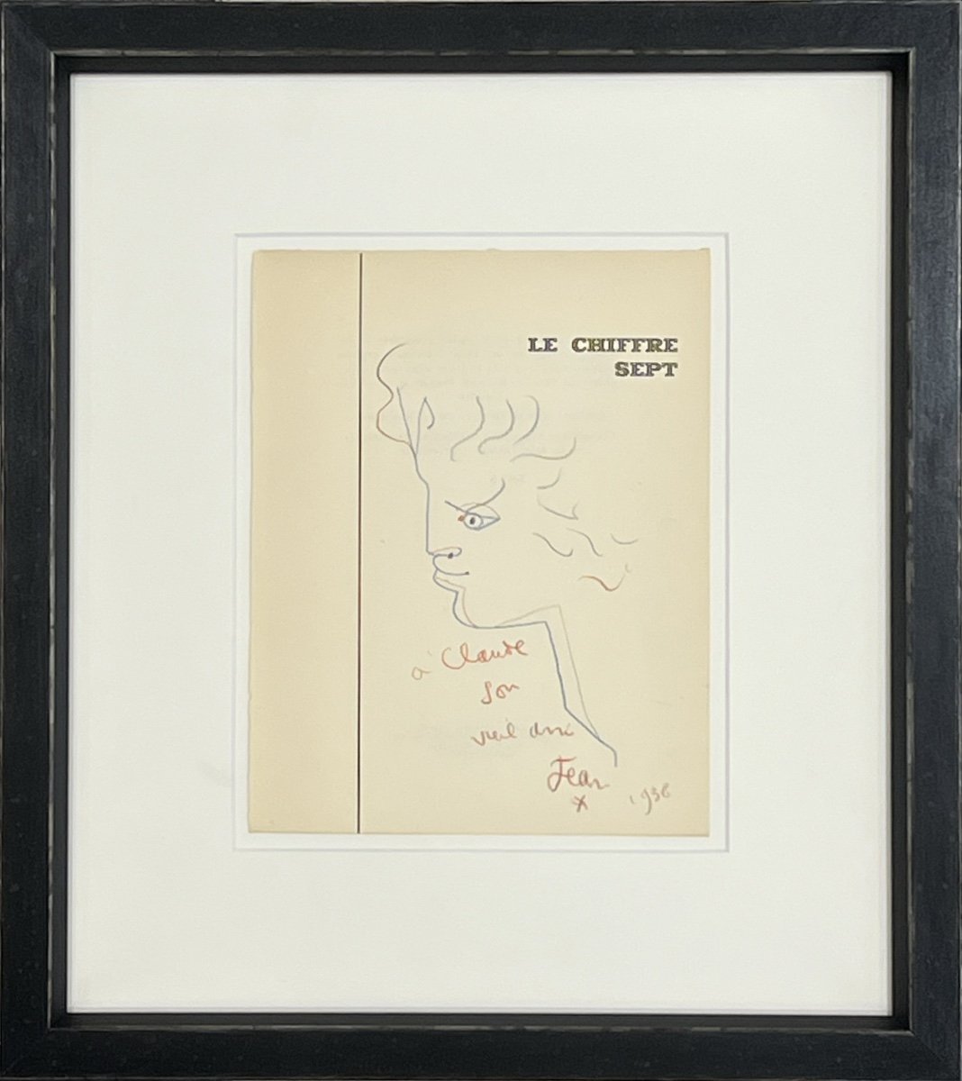 Jean Cocteau - Profil De Jeune Homme - Dessin Autographe - 1958