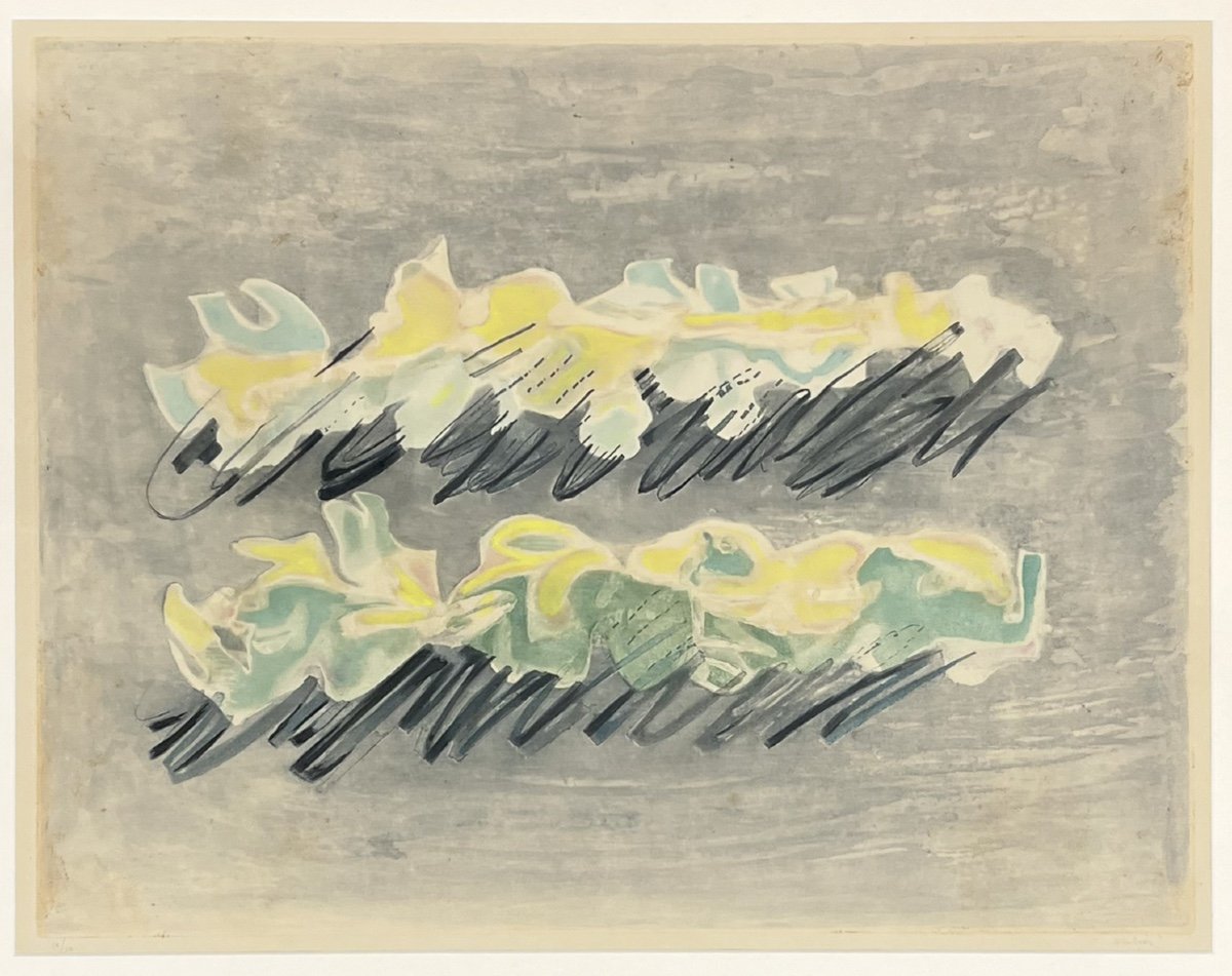 Jean Fautrier - Paysage 2, 1964 - Aquatinte, Eau-forte, Gravure Sur Papier Japon-photo-2