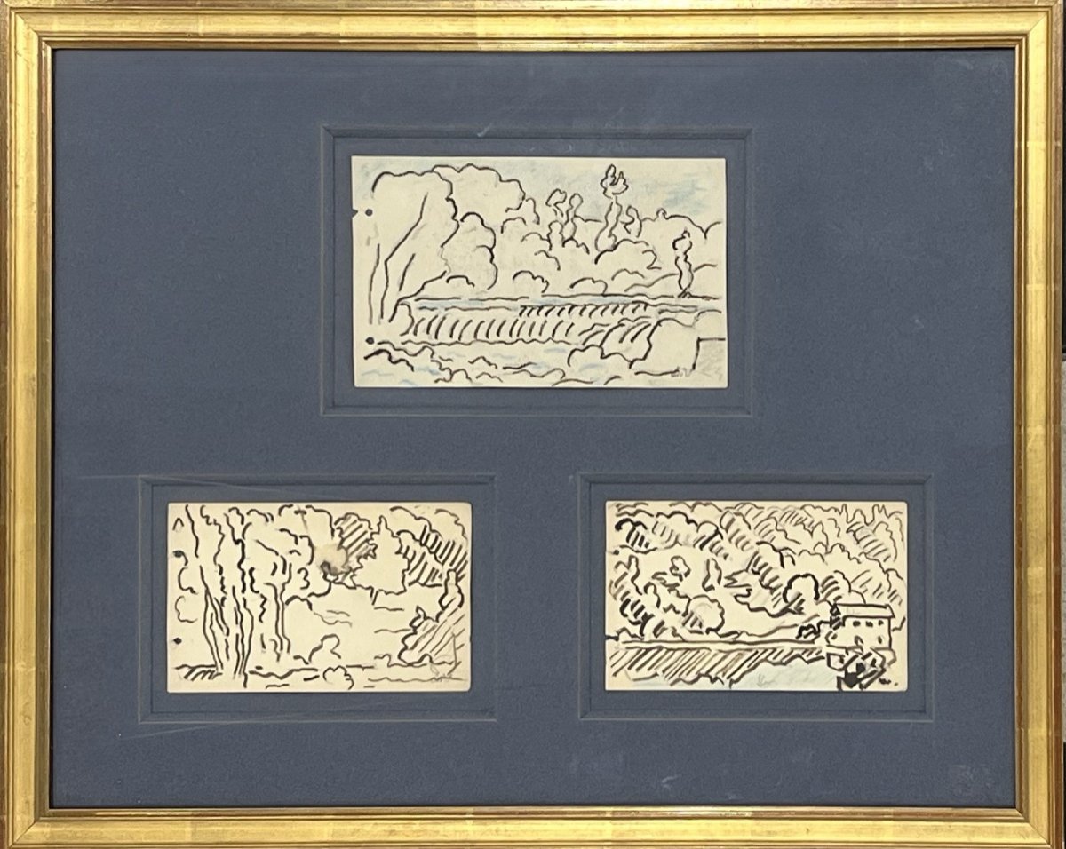 Louis Valtat - Set Of Three Preparatory Studies - Oil Pastel And Wash On Paper. 