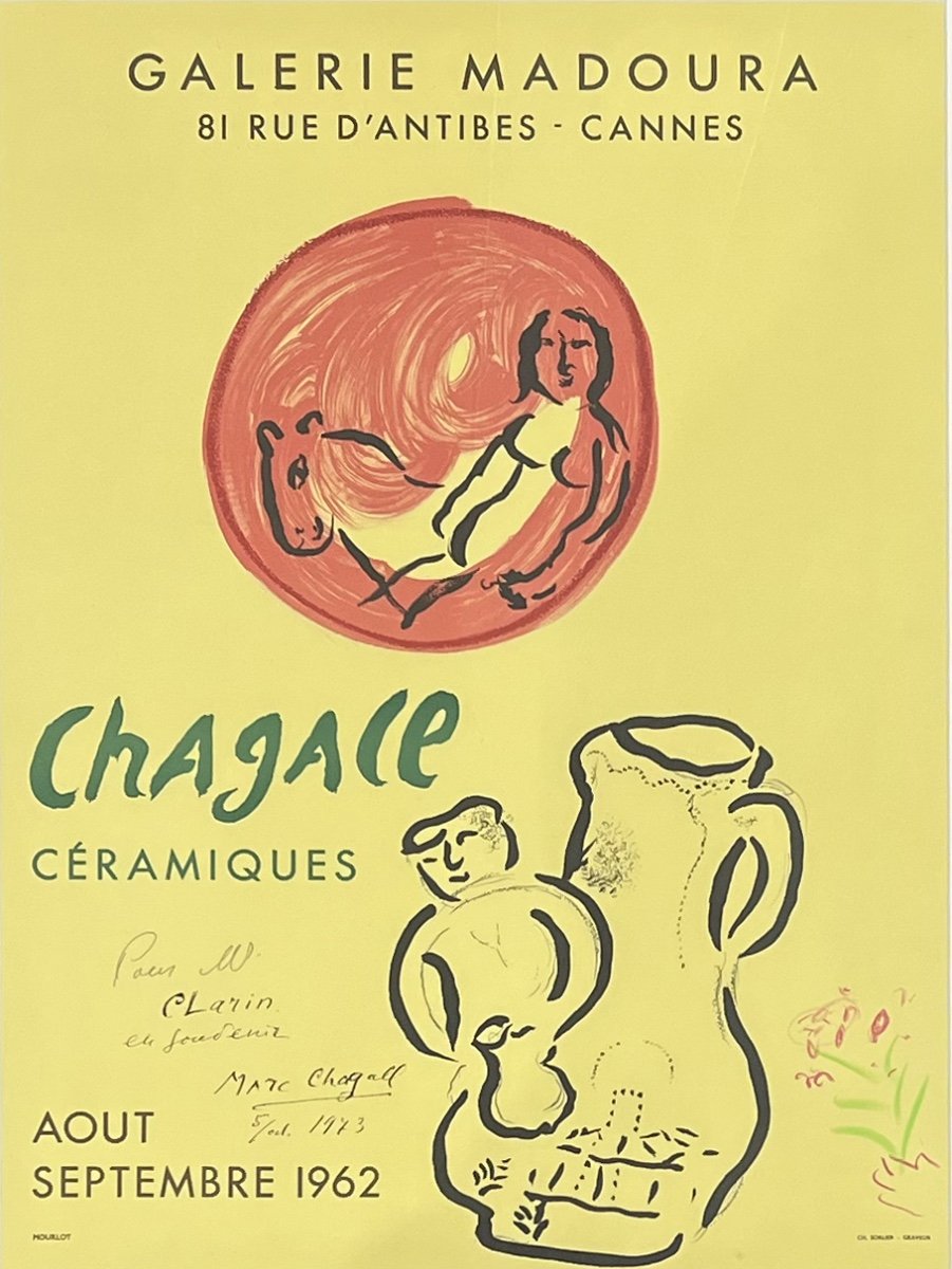 Marc Chagall - Affiche Lithographiée, 1962 - Dédicace Accompagnée D’un Dessin Datés De 1973-photo-2