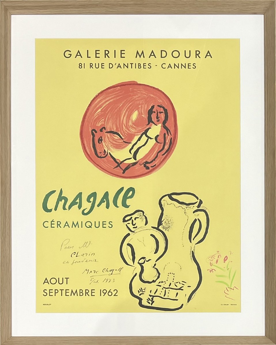 Marc Chagall - Affiche Lithographiée, 1962 - Dédicace Accompagnée D’un Dessin Datés De 1973